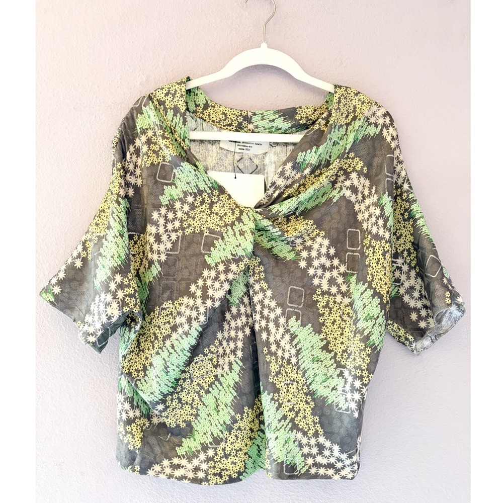 David Szeto Silk Blend Metallic Floral‎ Top Made in France Size 36